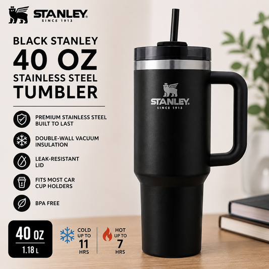 Black Stanley 40 Oz Stainless Steel Tumbler